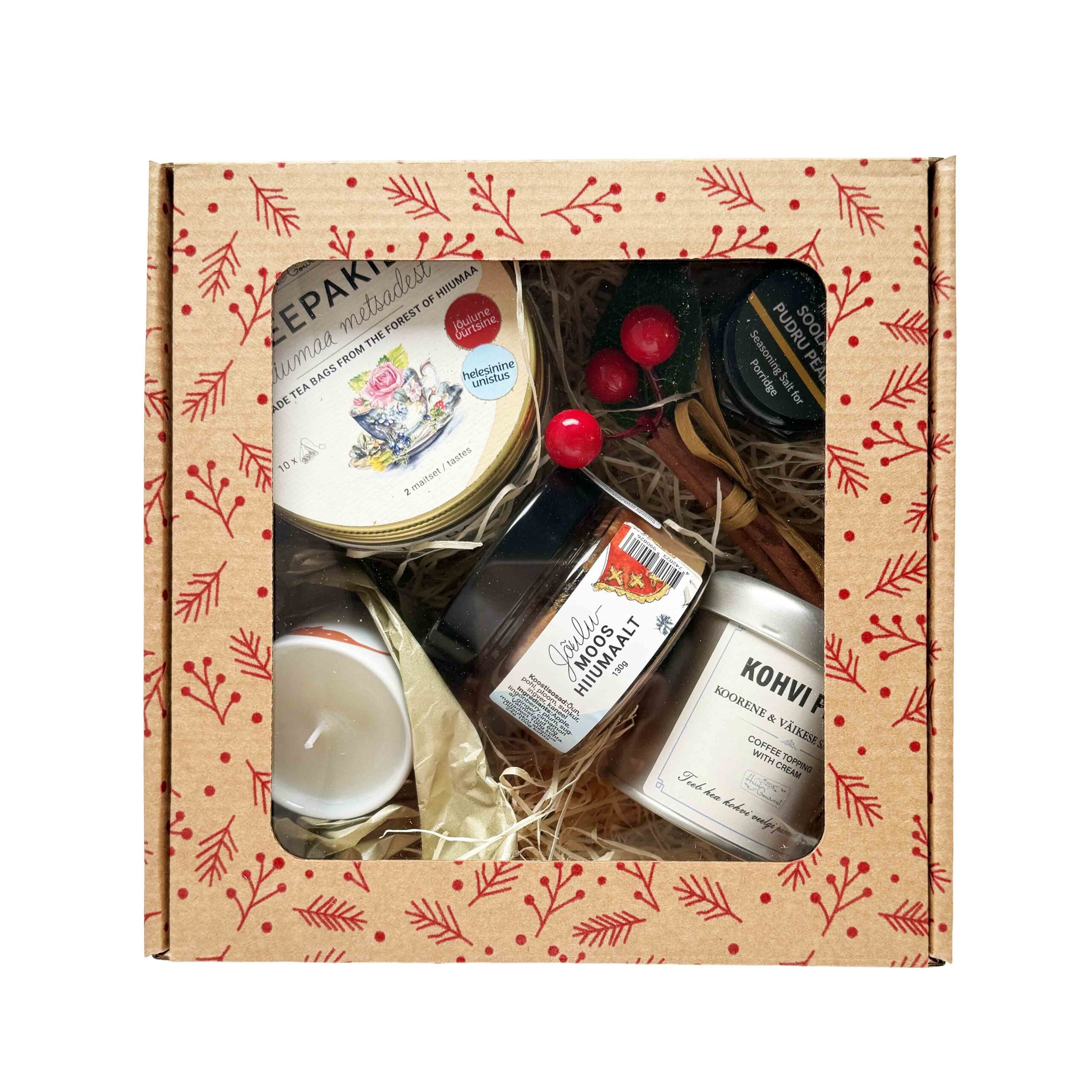 Väiksem jõulune kinkekarp küünlaga