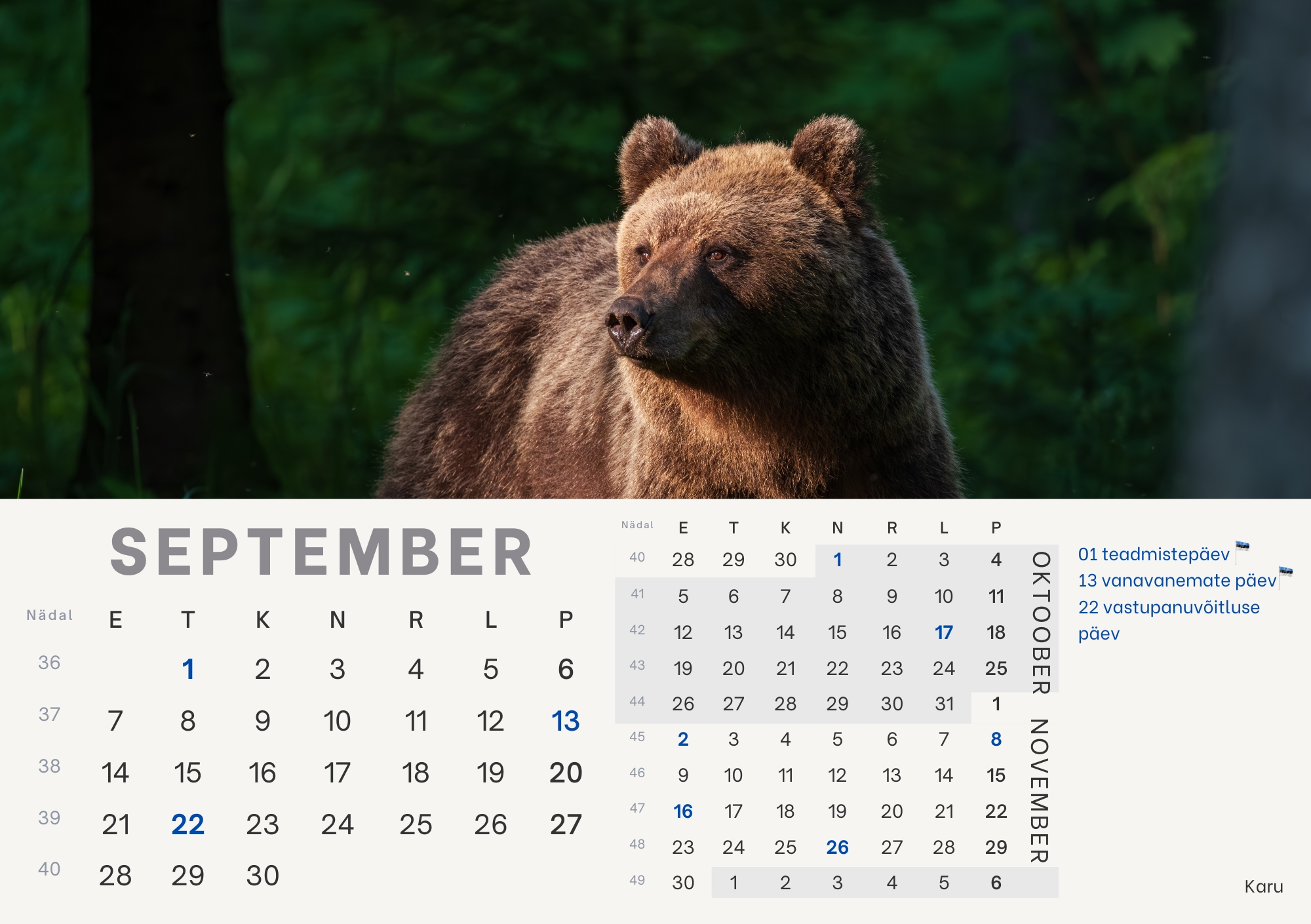 Loomade lauakalender 2026