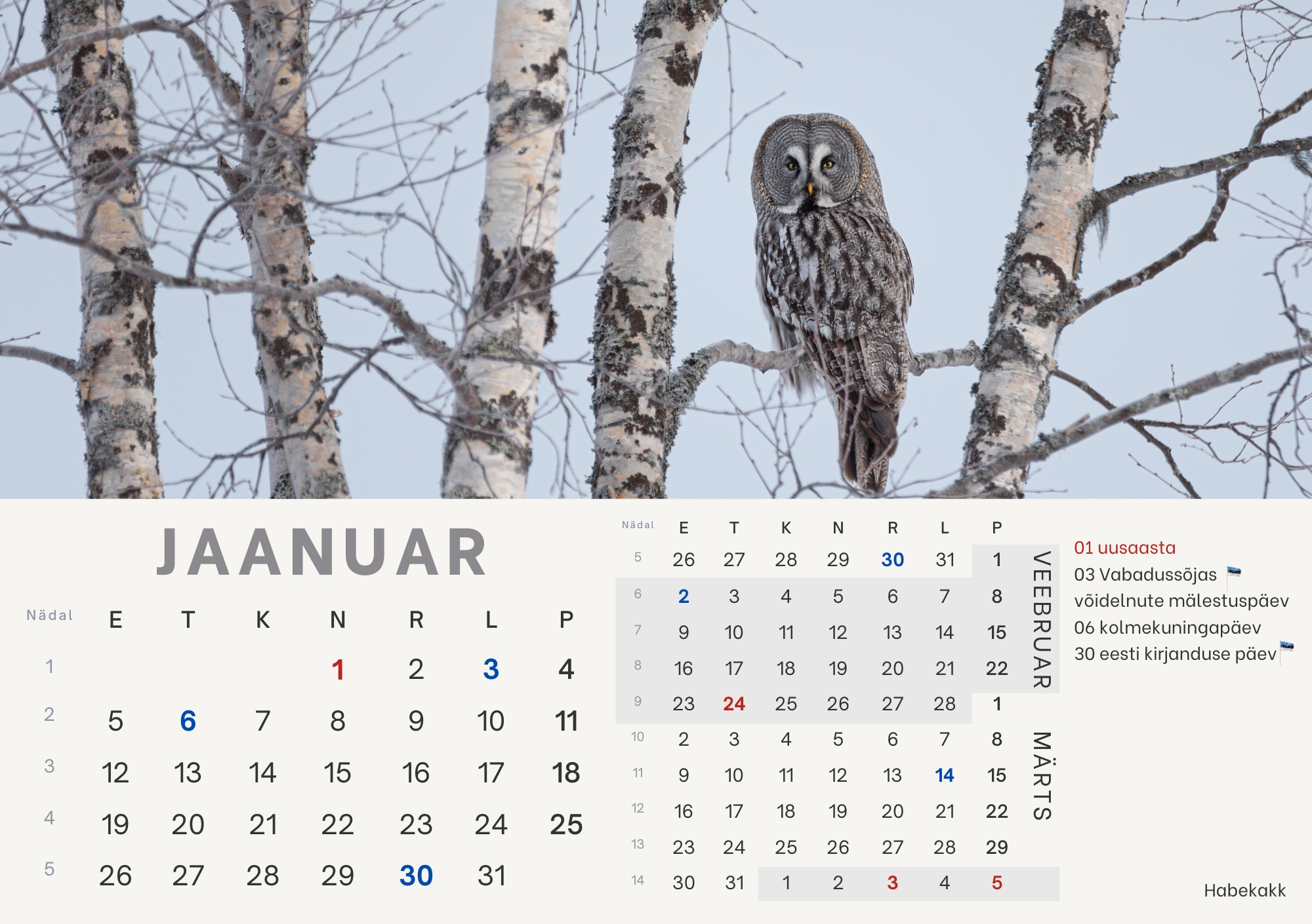 Loomade lauakalender 2026